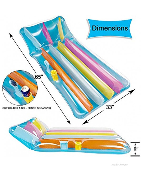 Zcaukya Inflatable Pool Float 65 x 33 x 8 Inch Colorful Inflatable Pool Lounger for Adults Swimming Pool Inflatable Floating Mat for Summer Parties