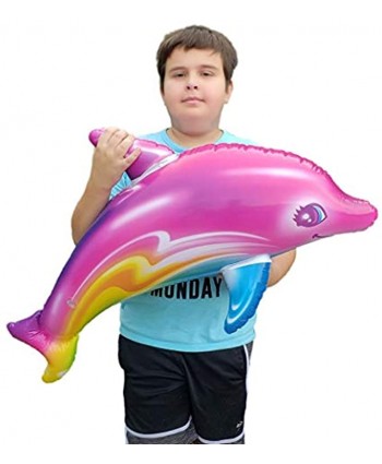 Zugar Land Large 36" Pink Rainbow Colorful Dolphin Inflatable Pool Toy Set of 2 Inflate Beach Poolside Aquatic Themed Decor Birthday Party Decoration