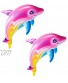 Zugar Land Large 36" Pink Rainbow Colorful Dolphin Inflatable Pool Toy Set of 2 Inflate Beach Poolside Aquatic Themed Decor Birthday Party Decoration