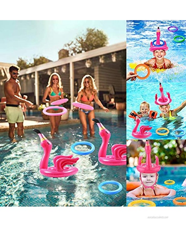 2 Pack Inflatable Flamingo Ring Toss Game Pool Beach Party Toy Games with Free Pump Pool Beach Luau Party Supplies Lawn Games for Family Kids Adult 2 Flamingo and 8 Rings
