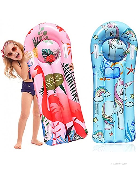 2 Pack Inflatable Flamingo Unicorn Boogie Boards Raft Pool Floats for Kids Swimming Pool Floating Toys Learn to Swim Water Slide Boards Pool Floats Toy Lounger Beach Water Toys Summer Party Supplies