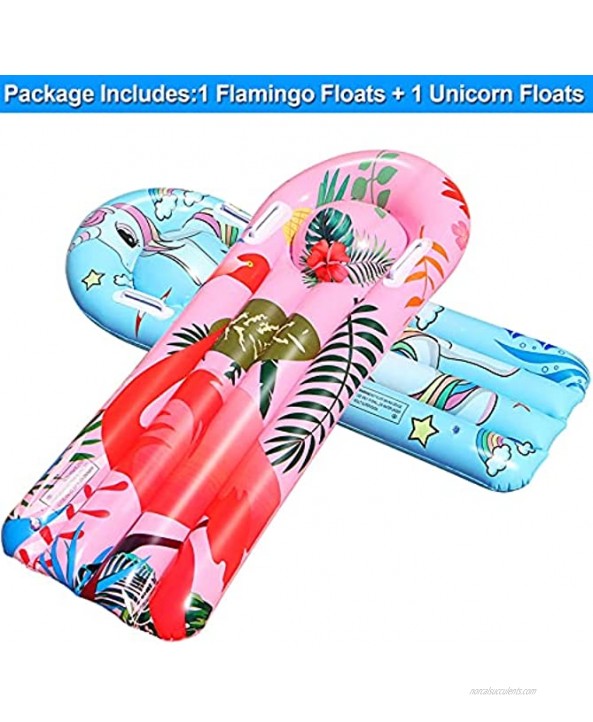 2 Pack Inflatable Flamingo Unicorn Boogie Boards Raft Pool Floats for Kids Swimming Pool Floating Toys Learn to Swim Water Slide Boards Pool Floats Toy Lounger Beach Water Toys Summer Party Supplies