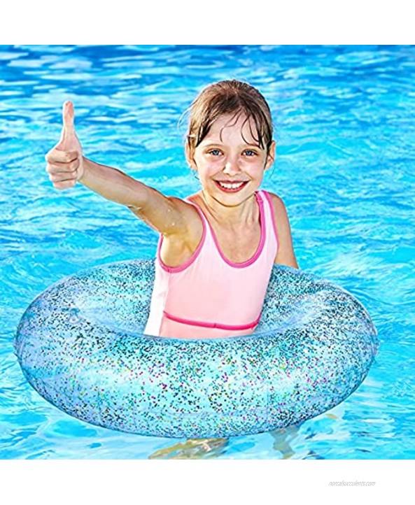 2 Pieces Inflatable Pool Floats Swim Tubes Rings Beach Swimming Pool Float Toys Glitter Beach Swimming Ring for The Beach Pool Party Vacation 31.5 Inch Blue