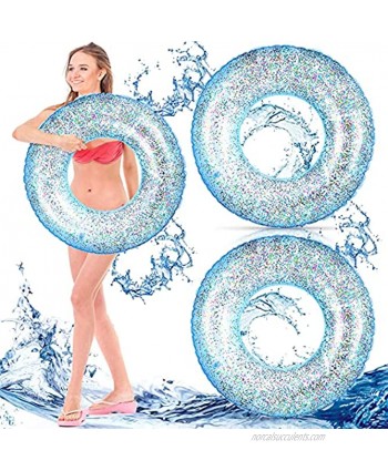 2 Pieces Inflatable Pool Floats Swim Tubes Rings Beach Swimming Pool Float Toys Glitter Beach Swimming Ring for The Beach Pool Party Vacation 31.5 Inch Blue
