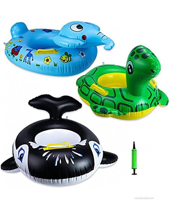 24 3 Pack Pool Inflatable Floats for Kids Elephant Tortoise Shark Swim Floats Tube Rings,Swimming Rings for Kids Fun Animal Floats for Summer Beach Party