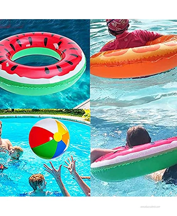 3 Pcs Inflatable Pool Floats Fruit Swim Tubes Rings with 1 Pcs Inflatable Beach Balls Watermelon Swimming Rings Water Beach Summer Party Floaties Toys for Kids and Adults