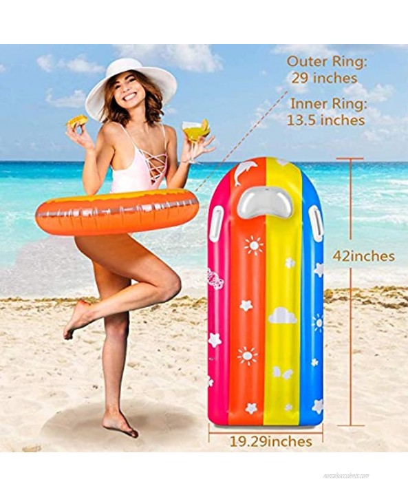 balnore Pool Floats for Kids 3 Pack Pool Floats Toys for Kids Adult with Summer Fun Inflatable Fruits Swim Tubes Rings and Rainbow Pool Float Outdoor Beach Water Toys Party Supplies