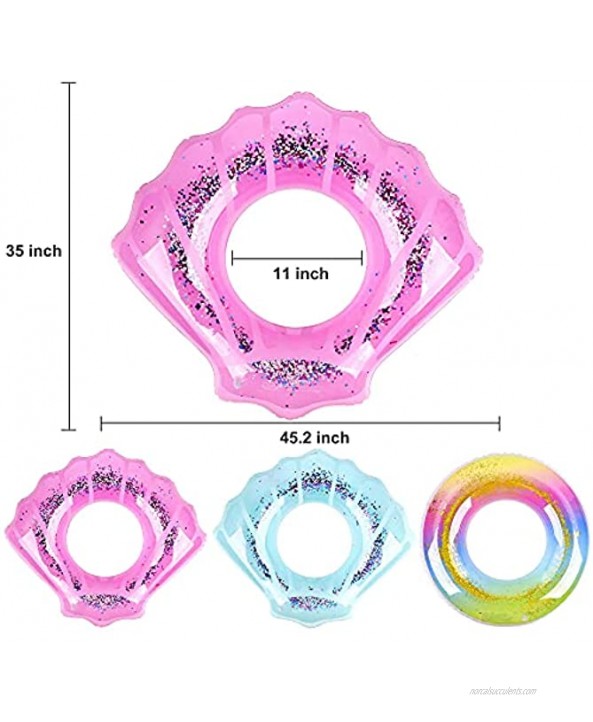 FiGoal 3 Pack Glittered Swimming Ring Including 2 PCS Shell Summer Ring in Blue and Pink and 1 Pack Rainbow Swimming Ring Pool Ring Toys for Summer Water Parties Outdoor Water Activities