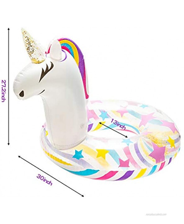 GROBRO7 Inflatable Unicorn Pool Float Inflation Swimming Floaty Pool Toy Swimming Ring with Sequins Unicorn Pool Party Water Fun Summer Outdoor Beach Water Lounge Inflatable Raft for Kid & Adult White
