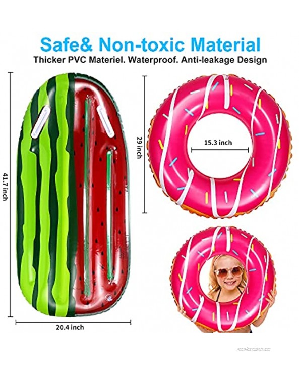 Inflatable Boogie Board and 3 PCS Summer Ring for Kids Fun Inflatable Swim Surfboards Donut Pool Float for Outdoor Beach Water Toys Party Supplies
