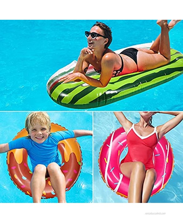 Inflatable Boogie Board and 3 PCS Summer Ring for Kids Fun Inflatable Swim Surfboards Donut Pool Float for Outdoor Beach Water Toys Party Supplies