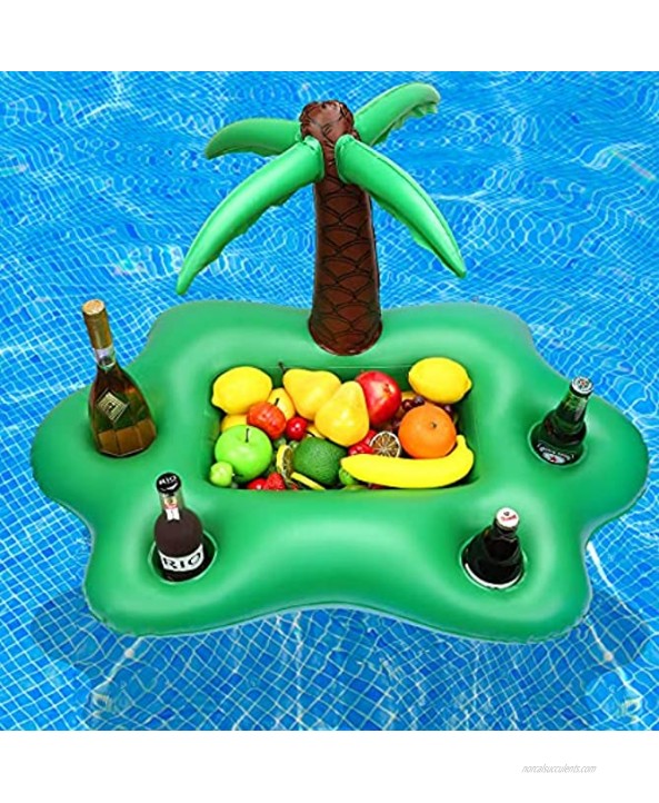 Inflatable Coconut Tree Drink Holder Green Portable Floating Beverage Salad Fruit Serving Bar Pool Float Party Accessories Summer Beach Leisure Cup Bottle Holder Water Fun Decor Toy Boy Girl Adult