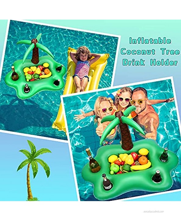 Inflatable Coconut Tree Drink Holder Green Portable Floating Beverage Salad Fruit Serving Bar Pool Float Party Accessories Summer Beach Leisure Cup Bottle Holder Water Fun Decor Toy Boy Girl Adult