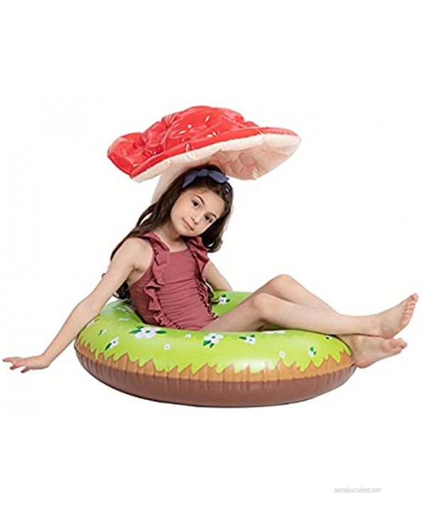 Inflatable Mushroom Pool Float Tube for Kids and Adults Fun Pool Floaties Outdoor Summer Fun Inflatable Water Toy 35.5”