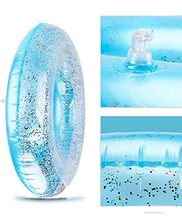 Inflatable Pool Float Tube Transparent Swimming Ring with Colorful Sparkling Glitters for Party Blue