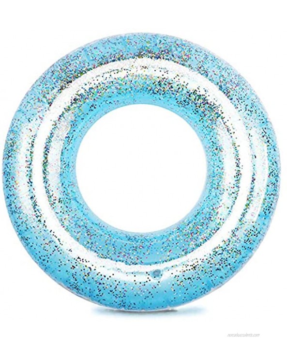 Inflatable Pool Float Tube Transparent Swimming Ring with Colorful Sparkling Glitters for Party Blue