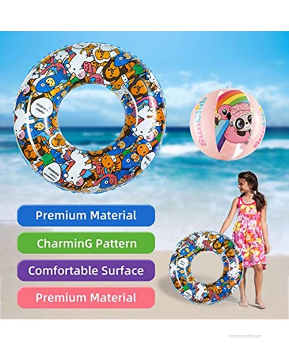 Inflatable Pool Floats-3 Pcs 27.5 Swimming Pool Floaties Swim Tubes Rings Set Pool Toys for Beach Blow up Floats for Kids,1 Pcs 16 Panda Beach Ball4 Pack