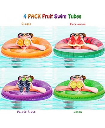 Inflatable Pool Floats Fruit Swim Tubes Rings 4 Pack 32.5” Swim Rings Pool Floats Toys for Adults and Kids Beach Swimming Pool Toys