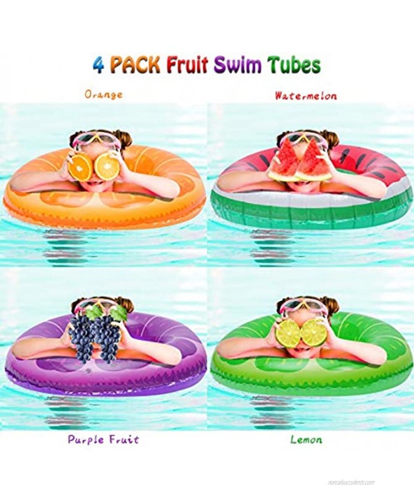 Inflatable Pool Floats Fruit Swim Tubes Rings 4 Pack 32.5” Swim Rings Pool Floats Toys for Adults and Kids Beach Swimming Pool Toys