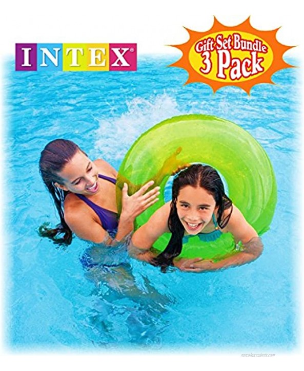 Intex Transparent Inflatable Tubes 30 Aqua Lime & Pink Complete Gift Set Bundle with Bonus Matty's Toy Stop 16 Beach Ball 3 Pack
