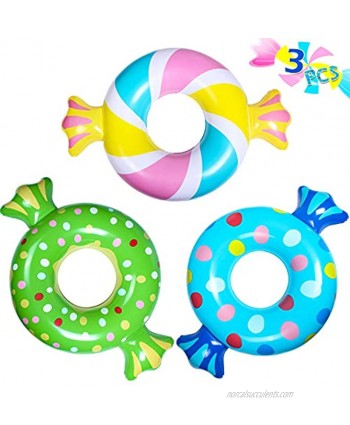 Parentswell Inflatable Pool Floats Candy Floaties Swim Rings Tubes 3 Pack Beach Floatie Summer Fun Party Decoration Pool Lounge Toys for Kids