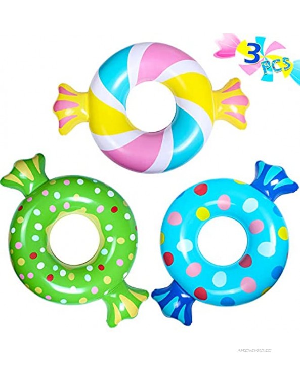 Parentswell Inflatable Pool Floats Candy Floaties Swim Rings Tubes 3 Pack Beach Floatie Summer Fun Party Decoration Pool Lounge Toys for Kids