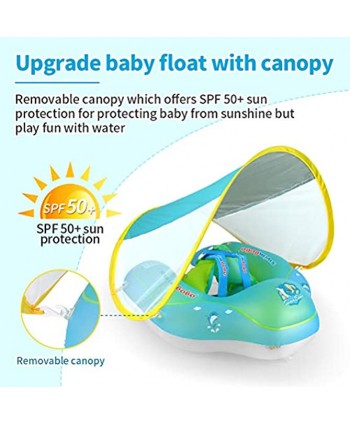 Swimbobo Baby Swimming Float Inflatable Infant Pool Float Ring with Sun Protection Removable Canopy for Kids Aged 3-36 Months Fun on The Water（Blue+Canopy,L）