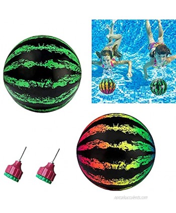 2 Pack Watermelon Swimming Pool Balls Ball Game for Pool 9 Inch Inflatable Pool Ball with Hose Adapter for Under Water Passing Dribbling Diving and Pool Game for Teen Adult Gradient and Green