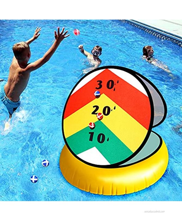 24'' Floating Pool Ring Toss Pool Game Toys Inflatable Swimming Pool Ring with 6pcs Ball for Adults Party Pool Game Teen Pool Toys Front Yard Outdoor Beach Play Lawn Game for All Ages