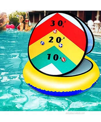 24'' Floating Pool Ring Toss Pool Game Toys Inflatable Swimming Pool Ring with 6pcs Ball for Adults Party Pool Game Teen Pool Toys Front Yard Outdoor Beach Play Lawn Game for All Ages