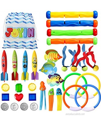 32 Pcs Diving Pool Toys Set with Bonus Storage Bag Includes Diving Rings Diving Sticks Toypedo Bandits  Diving Toy Balls Octopuses Fishes & Pirate Treasures Underwater Sinking Pool Toys for Kids