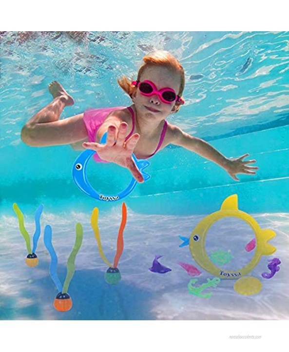 37 PCS Diving Toys Underwater Swimming Pool Toy Diving Rings Diving Sticks Diving Fish Diving Sharks Diving Seaweeds and Diving Gems Under Water Games Training Gift for Kids Boys Girls
