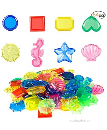 64 Pieces Sinking Dive Gem Pool Toy- Summer Underwater Swimming Creative Marine Life Plastic Diving Training Gems Toys for Summer Fun Pool Play Party Favors  Random Color