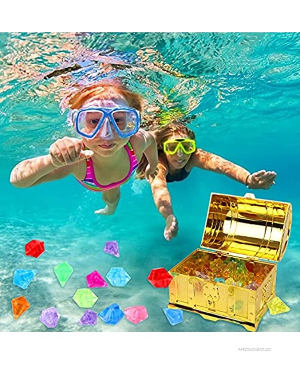 Adasea Diving Gem Pool Toys Colorful Sinking Gem Pirate Diving Toys Set Treasure Pirate Box Underwater Swimming Toy Sinking Treasures Chest Underwater Swimming Toy