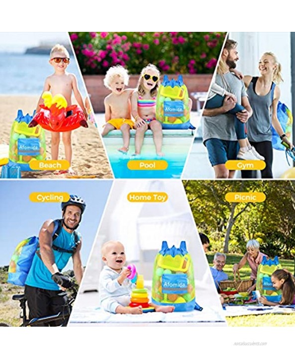 Afomida Mesh Beach Bag Large Tote Sand Beach Toy Bag Durable Backpack Swim and Pool Kids Toys Balls Drawstring Storage Bags Picnic Packs Water Sand Away Toys Not Included