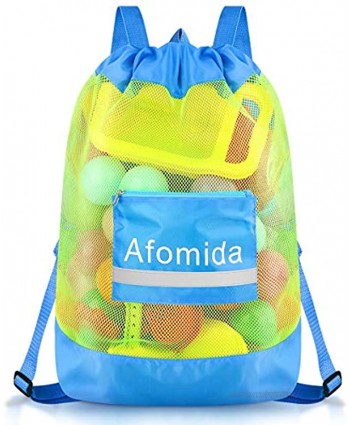 Afomida Mesh Beach Bag Large Tote Sand Beach Toy Bag Durable Backpack Swim and Pool Kids Toys Balls Drawstring Storage Bags Picnic Packs Water Sand Away Toys Not Included