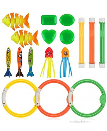 Anpro 16pcs Diving Toys Set,Dive Stick Toys for Kids,Swimming Pools Toys Including 3 pcs Dive Sticks 3 pcs Dive Rings 3 pcs Toypedo Bandits Suitable for Children Over 5 Years Old…
