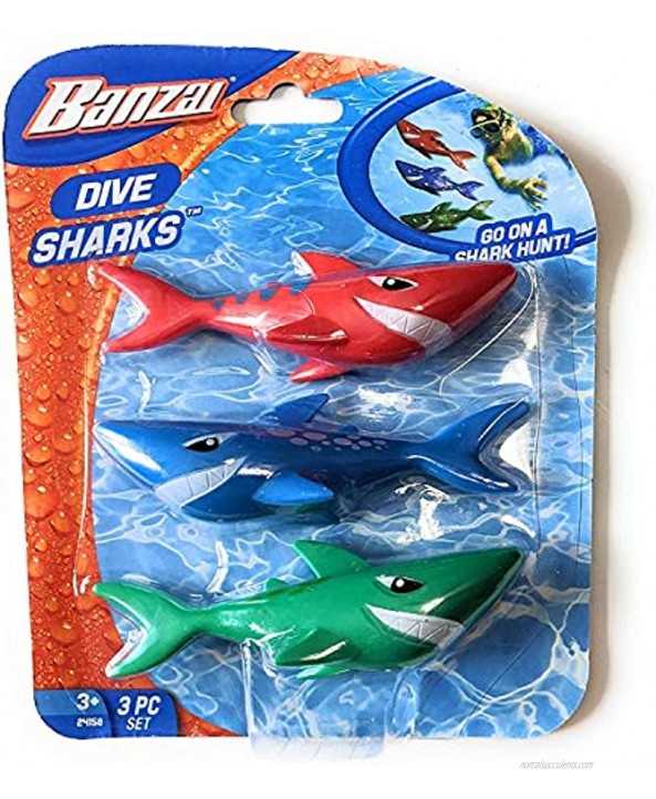 Banzai 3 Piece Magical Mermaid Dolls and 3 Piece Dive Sharks Pool Toys Bundle Set of Pool Toys