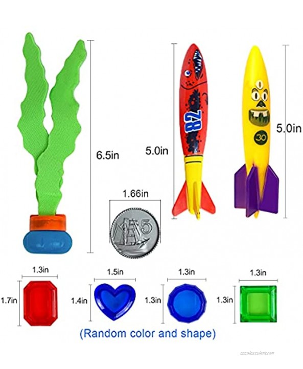 BLUELF Diving Toys 22pcs Underwater Swimming Pool Toys Water Game for Kids Including 8 Water Torpedo Bandits 11 Private Treasures Gift Set 3 Seaweeds