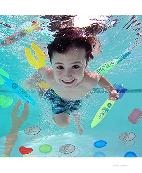 BLUELF Diving Toys 22pcs Underwater Swimming Pool Toys Water Game for Kids Including 8 Water Torpedo Bandits 11 Private Treasures Gift Set 3 Seaweeds