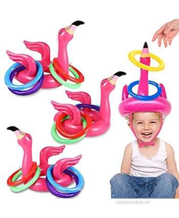 Camlinbo 15 Pcs Inflatable Flamingo Pool Toys Ring Toss Pool Game Flamingos Luau Party Decor Hawaiian Beach Toys Carnival Outdoor Luau Party Games Party Supplies for Kids Adults Family