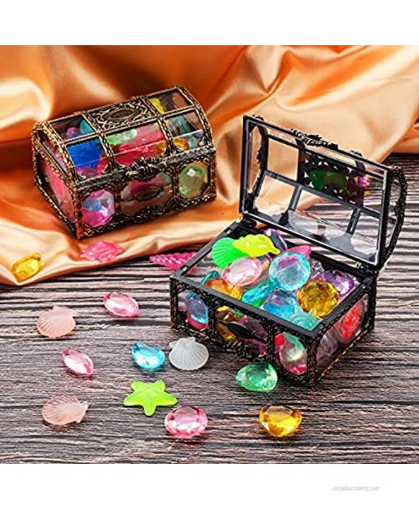Dive Gem Pool Toys Pirate Treasure Chest Colorful Sinking Gems Toys Set with 2 Treasure Boxes Dive Throw Toys Summer Underwater Swimming Toys Games for Summer Swimming Party Favor Supplies