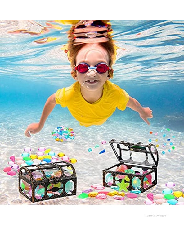 Dive Gem Pool Toys Pirate Treasure Chest Colorful Sinking Gems Toys Set with 2 Treasure Boxes Dive Throw Toys Summer Underwater Swimming Toys Games for Summer Swimming Party Favor Supplies