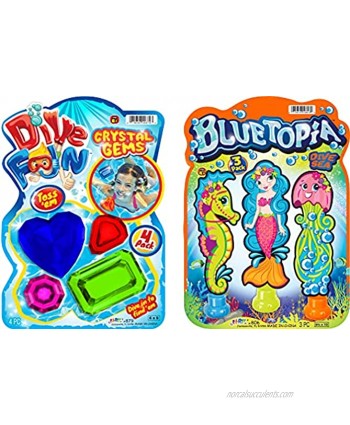 Dive Mermaids Friends & Dive Gems Diving Toys 2 Packs Bundle JA-RU Bluetopia & Gems. Diving Toys Swimming Pool Dive Toys for Kids Summer Toys Pool Accessories Dive Crystal Party Favors Girl-806-879s
