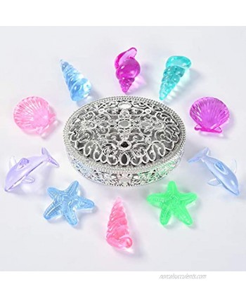 Diving Gem Pool Toy Colorful Marine Animals Ocean Theme Diamond Set With Treasure Pirate Box Summer Swimming Gem Diving Toys Set Dive Throw Toy including Starfish conch And dolphin gem silver white