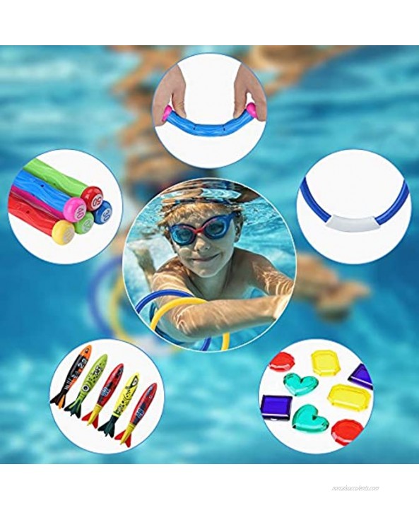 Diving Toys Swimming Pool Diving Toys for Kids 37pcs Toys for Pool Toddler Pool Toys for Kids 3-10: Pool Rings Dive Sticks Shark Torpedo Pool Toy Pool Gems Gift for Boys and Girls Kids Pool Toys