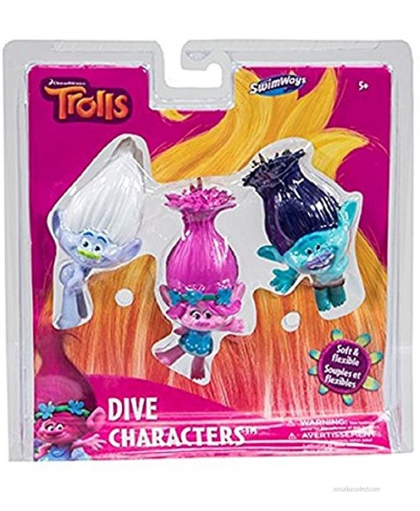 DreamWorks Trolls Soft and Flexible Dive Characters Guy Diamond,Poppy and Branch Set of 3 each 4.5 inches Tall