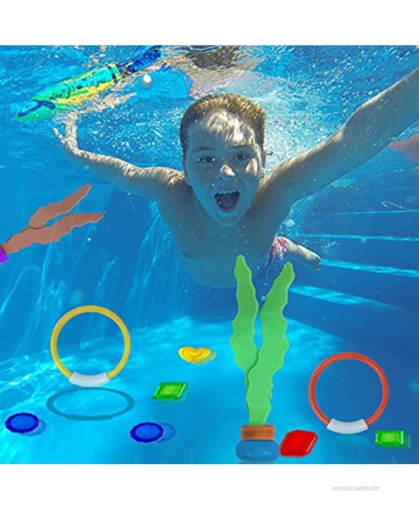 ENERBRIDGE Diving Pool Toys 19 Pack Underwater Swimming Pool Toys Rings Torpedo Bandits Diving Rings with Under Water Treasures Gift for Boys Girls Ages 3 Years and Up