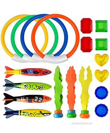 ENERBRIDGE Diving Pool Toys  19 Pack Underwater Swimming Pool Toys Rings Torpedo Bandits Diving Rings with Under Water Treasures Gift for Boys Girls Ages 3 Years and Up