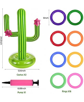EOPER 2 Pieces Inflatable Cactus 16 Pieces Ring Toss Game Target Toss Floating Swimming Ring Toss Toys Beach Party Supplies Water Base Swimming Pool Game Float Party Water Fun Toys for Kids Adults